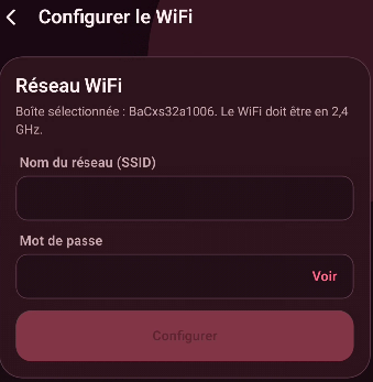 Configuration Wi-Fi dans l'app